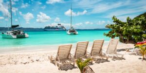 Deck chairs on beach in the BVI